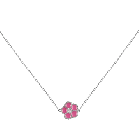 Jacques Lemans Necklace "Flower" Sterlingsilver with EnamelTopaz