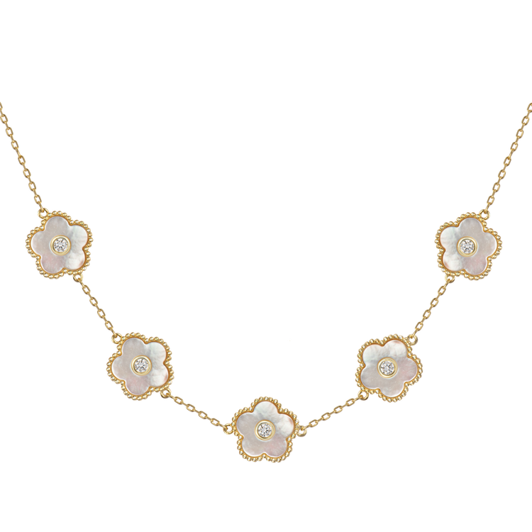 Chain "Flower" Sterlingsilver goldplated with MOP/Topazen Jacques Lemans