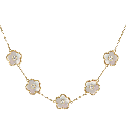 Chain "Flower" Sterlingsilver goldplated with MOP/Topazen Jacques Lemans