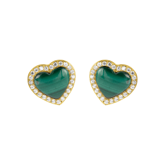 Ear studs "Heart  Sterlingsilver goldplated with Malachit und Jacques Lemans