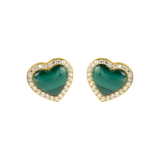 Ear studs "Heart  Sterlingsilver goldplated with Malachit und Jacques Lemans